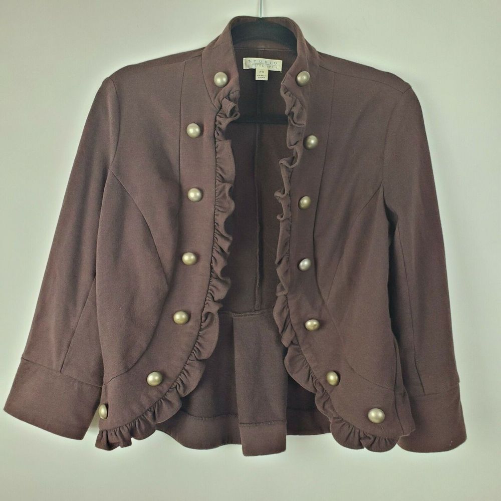 Studio Petite Brown Military Style Waist-Length Cotton Jacket Size PSβ